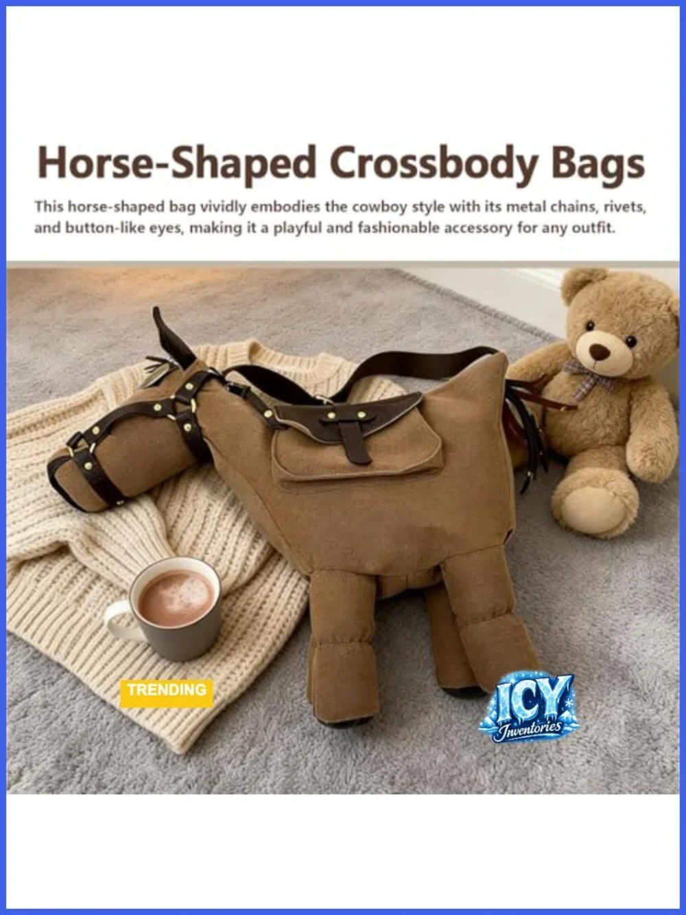 Novelty Horse-Shaped Crossbody Bag with Adjustable Strap, Canvas